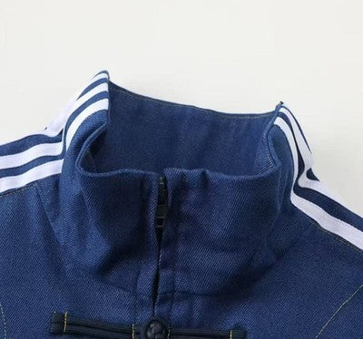 see description 2color adidas China Track Top Denim Soft Loose Jacket Denim Blue