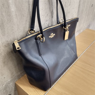 Coach tote bag all leather City bag Zip bag turn lock charm Navy A4 size