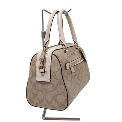COACH Signature F83607 Beige Cream PVC Leather  Handbag Zip bag Shoulder bag
