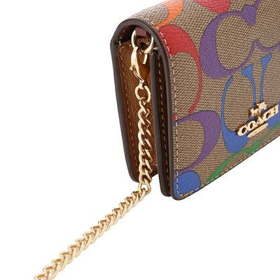 COACH Signature coin case chain mini wallet brown OUTLET Rainbow Leather