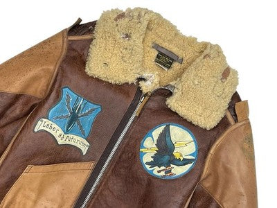 AVIREX B-3 Mouton Flight Jacket Limited Edition Custom Paint 38 Brown