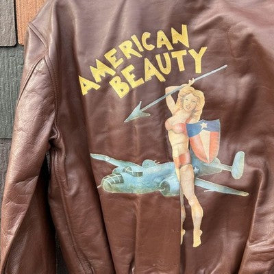 Avirex A-2 American Beauty Bomber Flight Leather Jacket L Brown  size 42