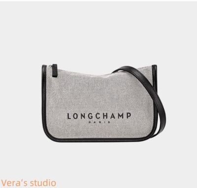 Longchamp M size Canvas Messenger Bag Tote Bag Hand bag Ivory Leather