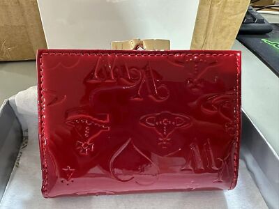 Vivienne Westwood Clasp Trifold Wallet Enamel Fabric  Orb outlet Red NEW