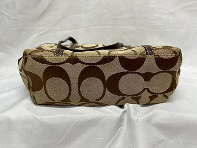 COACH Tote Bag  Brown Beige Canvas Leather Signature Handbag Large Leather