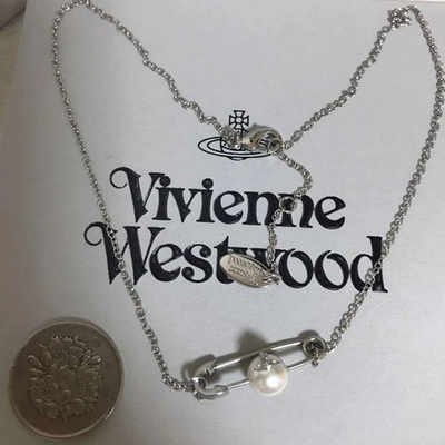 Vivienne Westwood Pearl Safety Pin Choker Necklace, Chain Length: 44cm, No Box