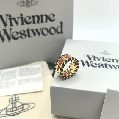 check description Vivienne Westwood Chip Stripe Logo Ring Punk