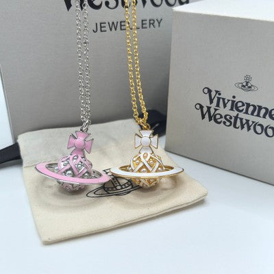 Vivienne Westwood Mini Fish Eye Teardrop Necklace Pink Yellow