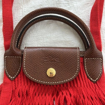 Longchamp Le Pliage Fillet M size Tote Bag Handbag Shoulder bag Red Leather