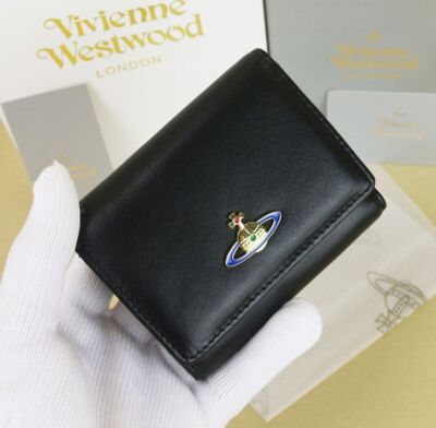 Vivienne Westwood clasp wallet Multi-Card Pocket  Snap button closure Leather