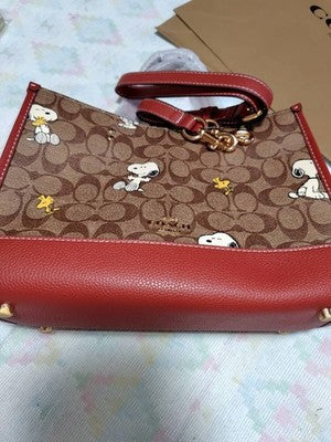 COACH x Peanuts Shoulder Tote Bag Dempsey Carryall Snoopy Woodstock CE862 New