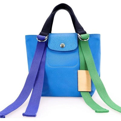 Longchamp Pliage Replay S size Tote Bag Handbag Nylon bag Blue Leather