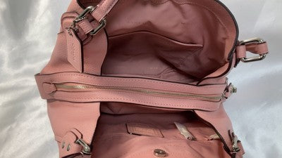 COACH Tote bag Handbag Signature Canvas Leather Shiny Pink Turn Lock Zip bag