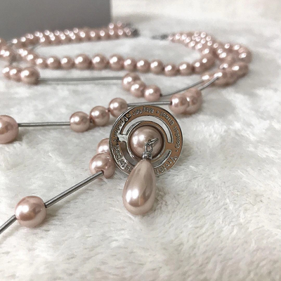 Vivienne Westwood Necklace Pink Silver Broken Pearl Necklace Drop Orb with Box