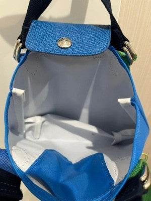 Longchamp Pliage Replay S size Tote Bag Handbag Nylon bag Blue Leather