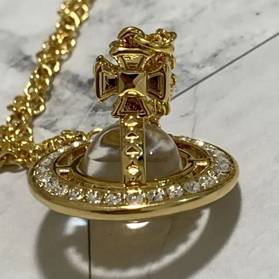 Vivienne Westwood Orb Small Necklace, Gold, Top 4cm x 4cm, Chain Length 45cm