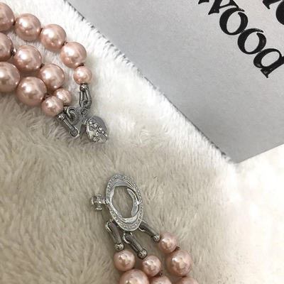 Vivienne Westwood Necklace Pink Silver Broken Pearl Necklace Drop Orb with Box