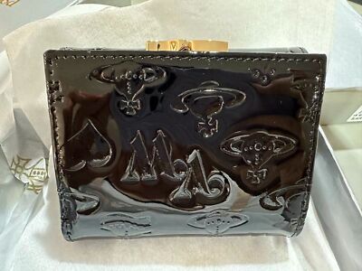 Vivienne Westwood Clasp Trifold Wallet Enamel Fabric  Orb outlet Black NEW