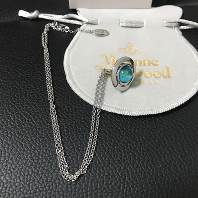 Vivienne Westwood Necklace Silver/Blue Gradient Tiny Orb Pendant with 40cm Chain