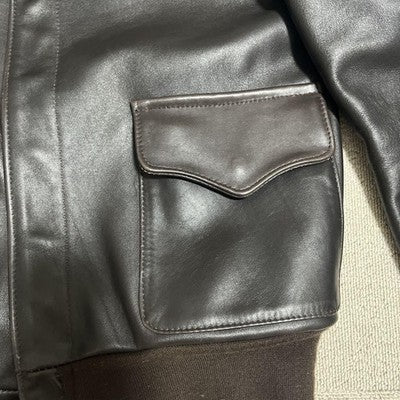 VTG Avirex A-2 Bomber Flight Leather Jacket XS Brown Patrouille de France 1988