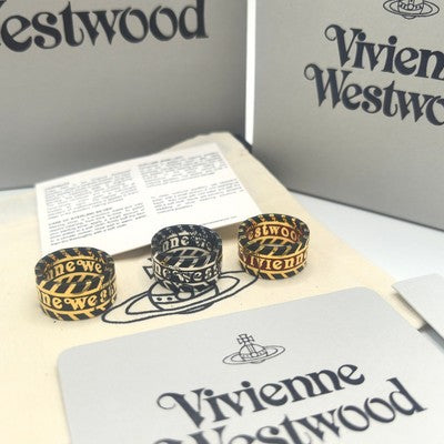 check description Vivienne Westwood Chip Stripe Logo Ring Punk