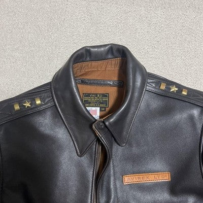 VTG Avirex A-2 Bomber Flight Leather Jacket XS Brown Patrouille de France 1988