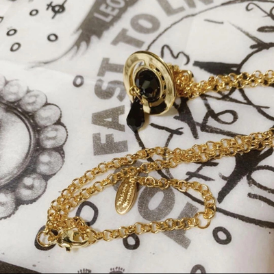 Vivienne Westwood Crystal Drop Earrings Petit Orb Necklace Set Black Gold No box