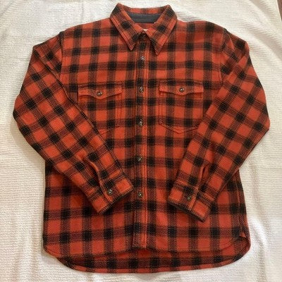 The Flat Head Heavy Flannel Shirt Size 40/L Orange and Black Cotton