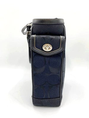 COACH Tote Bag Canvas Black Leather Signature Handbag Zip bag Large Women's