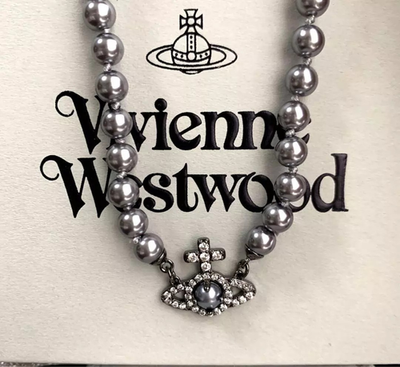 Vivienne Westwood Necklace Olympia Pearl Orb Gunmetal Choker Length 44cm