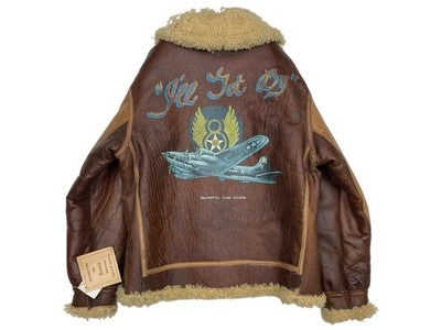 AVIREX B-3 Mouton Flight Jacket Limited Edition Custom Paint 38 Brown