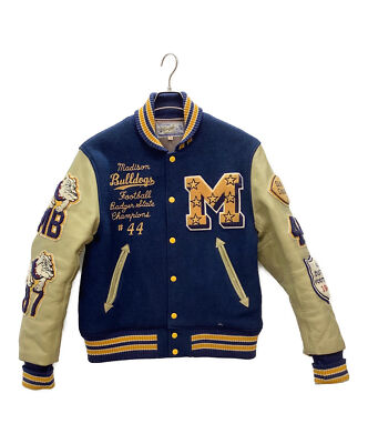 【40】 WHITESVILLE WV11375 Leather Stadium Jumper Award jacket Navy x beige