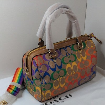 COACH Rowan Satchel Signature Canvas Rainbow Shoulder 2Way Bag C4396 Outlet New