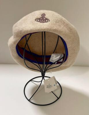 check description chose color Vivienne Westwood Beret hat Beige wool embroidery