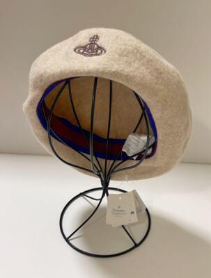 check description chose color Vivienne Westwood Beret hat Beige wool embroidery