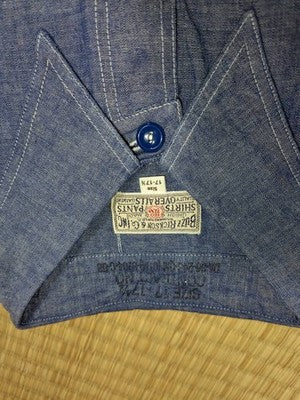 Blue/ White BUZZ RICKSON'S BR35856 chambray work shirts short sleeve made in JP
