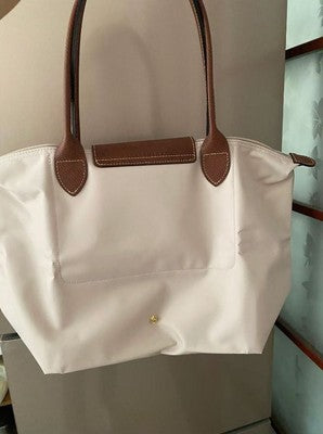 Longchamp S-L size Tote Bag Handbag Zipper bag White and Brown Leather
