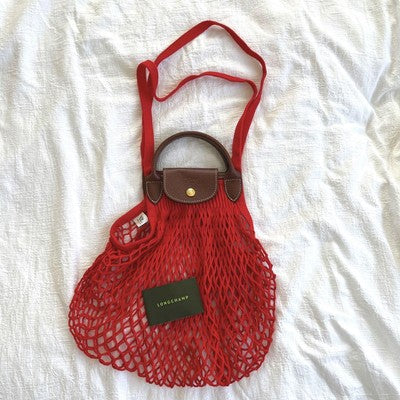 Longchamp Le Pliage Fillet M size Tote Bag Handbag Shoulder bag Red Leather