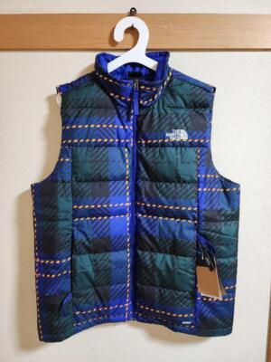 size L 1996 RETRO NUPTSE VEST Down vest Nuptse Green Check pattern
