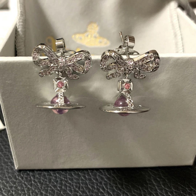 Vivienne Westwood Ribbon Chief Earrings Stone Orb Silver Pink Box included