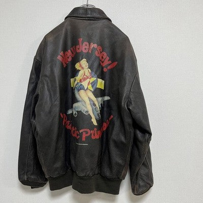 AVIREX A-2 Back Print Flight Leather Jacket  Brown M Vintage Leather Jacket