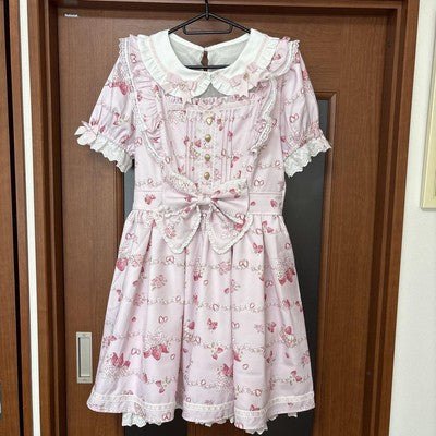 Liz Lisa Creamy Berry print dress babydoll  floral mini dress pink Frill dress