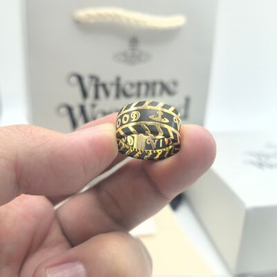check description Vivienne Westwood Chip Stripe Logo Ring Punk