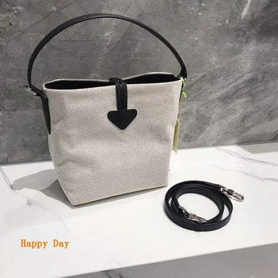 Longchamp L size Canvas Tote Bag Hand bag Shoulder bag Ivory Cotton Leather