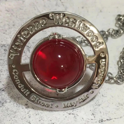 Vivienne Westwood necklace smallorb silver red chain80cm drawstring bag cross