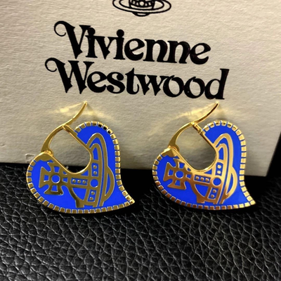 Vivienne Westwood Heart Orb Earrings, Blue, Heart Motif, Logo, Box Included