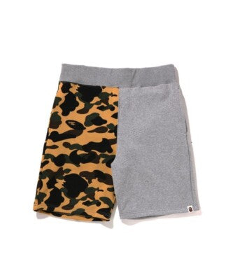 check description A Bathing Ape 1st Camo Back Shark Sweat Shorts Green Yellow