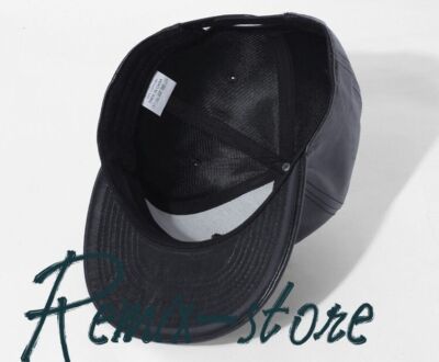 57-62cm American Retro Leather Flat Brim Hat Jet Cap Black 2024