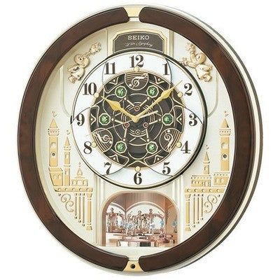 Seiko RE579B Analog Wall Clock Brown 39 Melody In Motion Song Automation japan