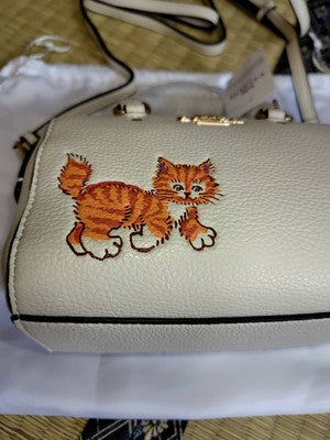 COACH MINI Rowan Satchel Dancing Kitten Cat Print Crossbody Bag Chalk New CD445